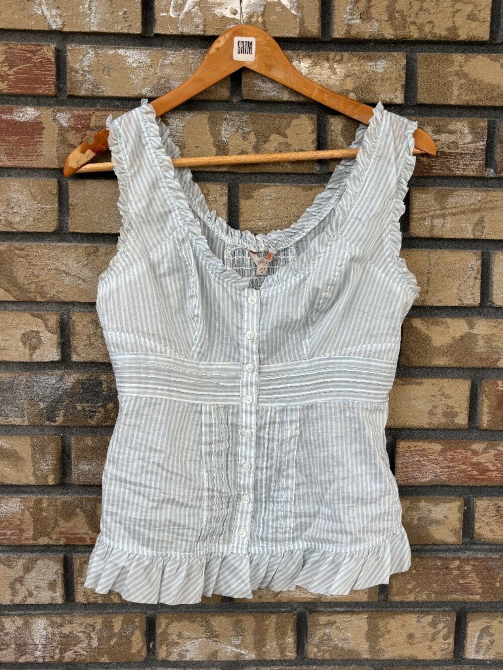 ☀️ Guess Vintage Y2K Striped Ruffle Pleated Milkmaid Tank Top M Fits like S